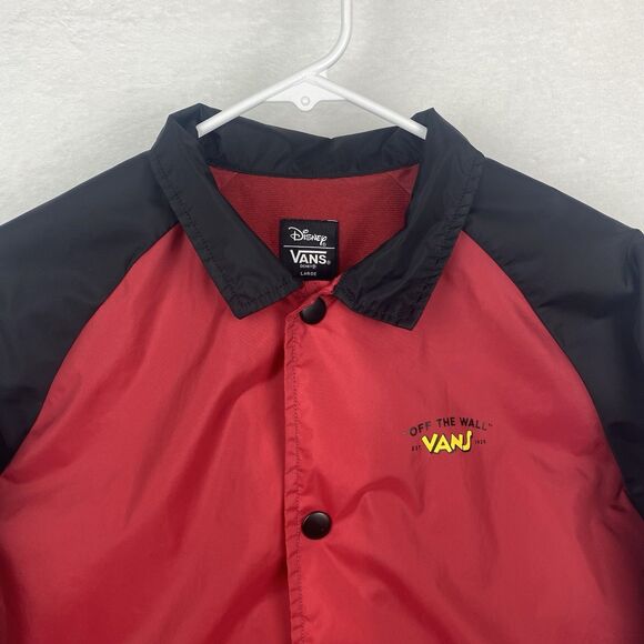 Disney Vans Mickey Mouse Windbreaker Jacket Kids Large Red Black Snap On - Picture 3 of 8